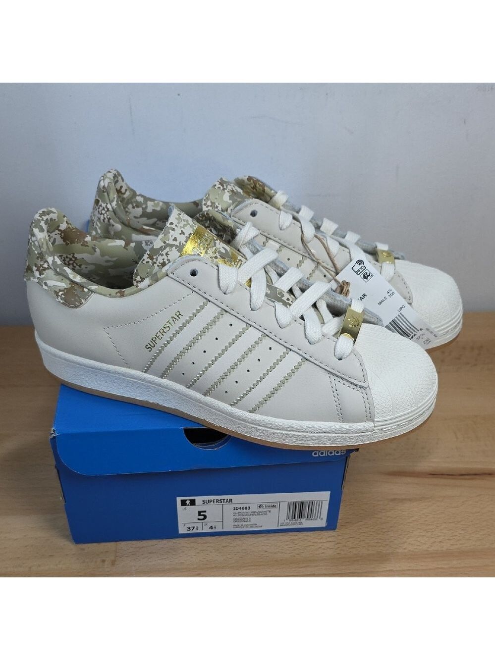 Adidas Superstar Sneakers - White and Gold Camo 5 US Male